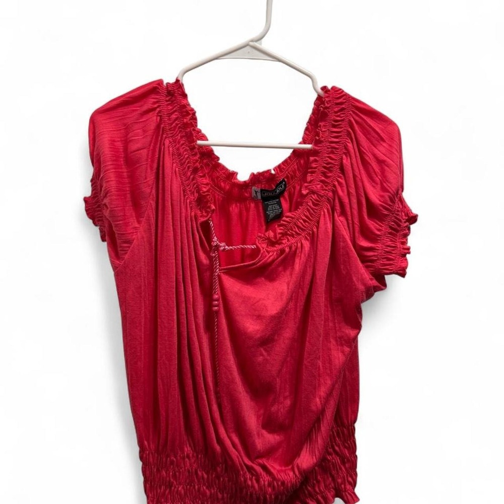Jou Jou Pink Ruffled Peasant Blouse Fairycore Smocked Hem Top XL